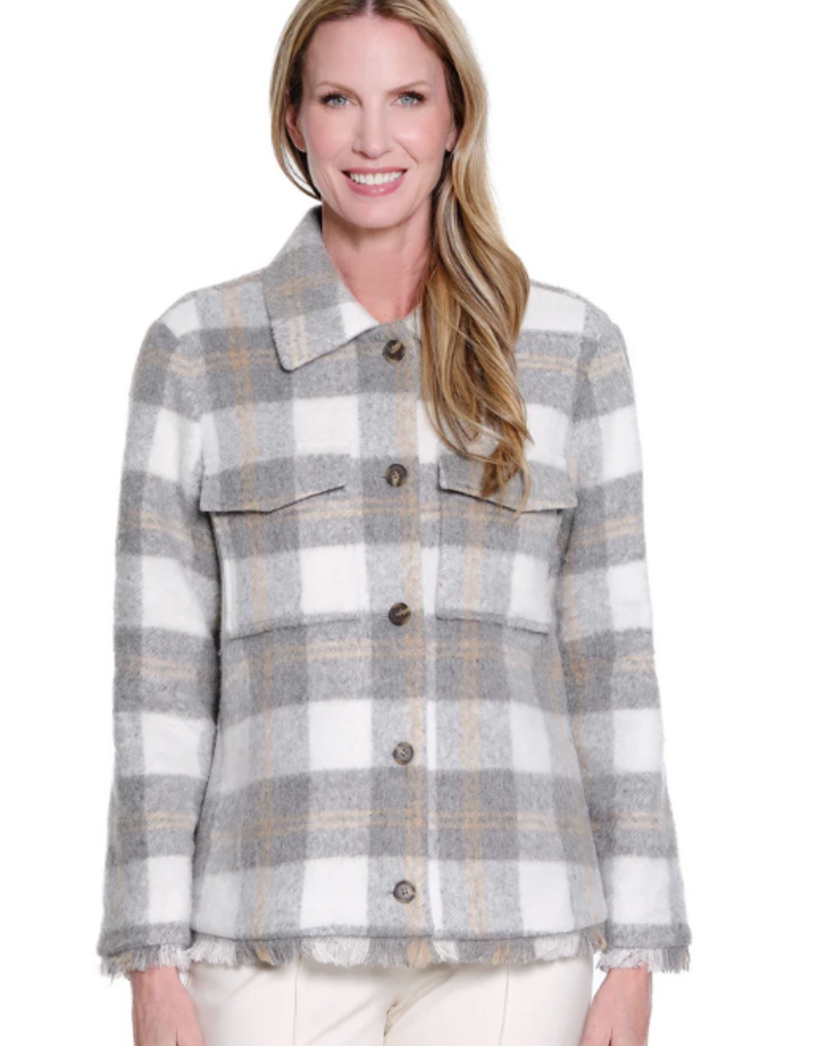Sharon Young Inc Multiples  Snow Leopard Plaid Button Up Jacket