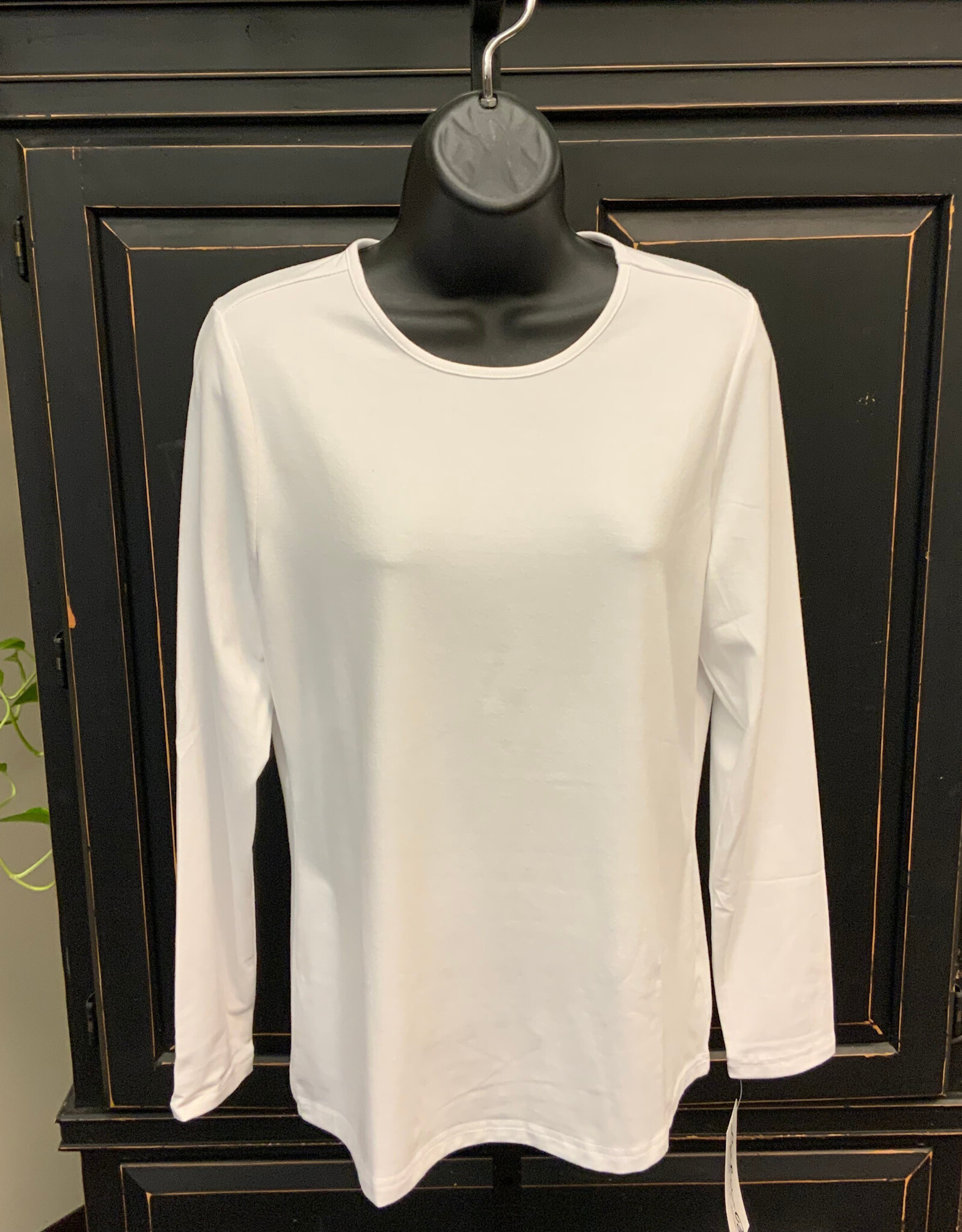 Lulu B Lulu B White Basic Crew Neck Long Sleeve Top