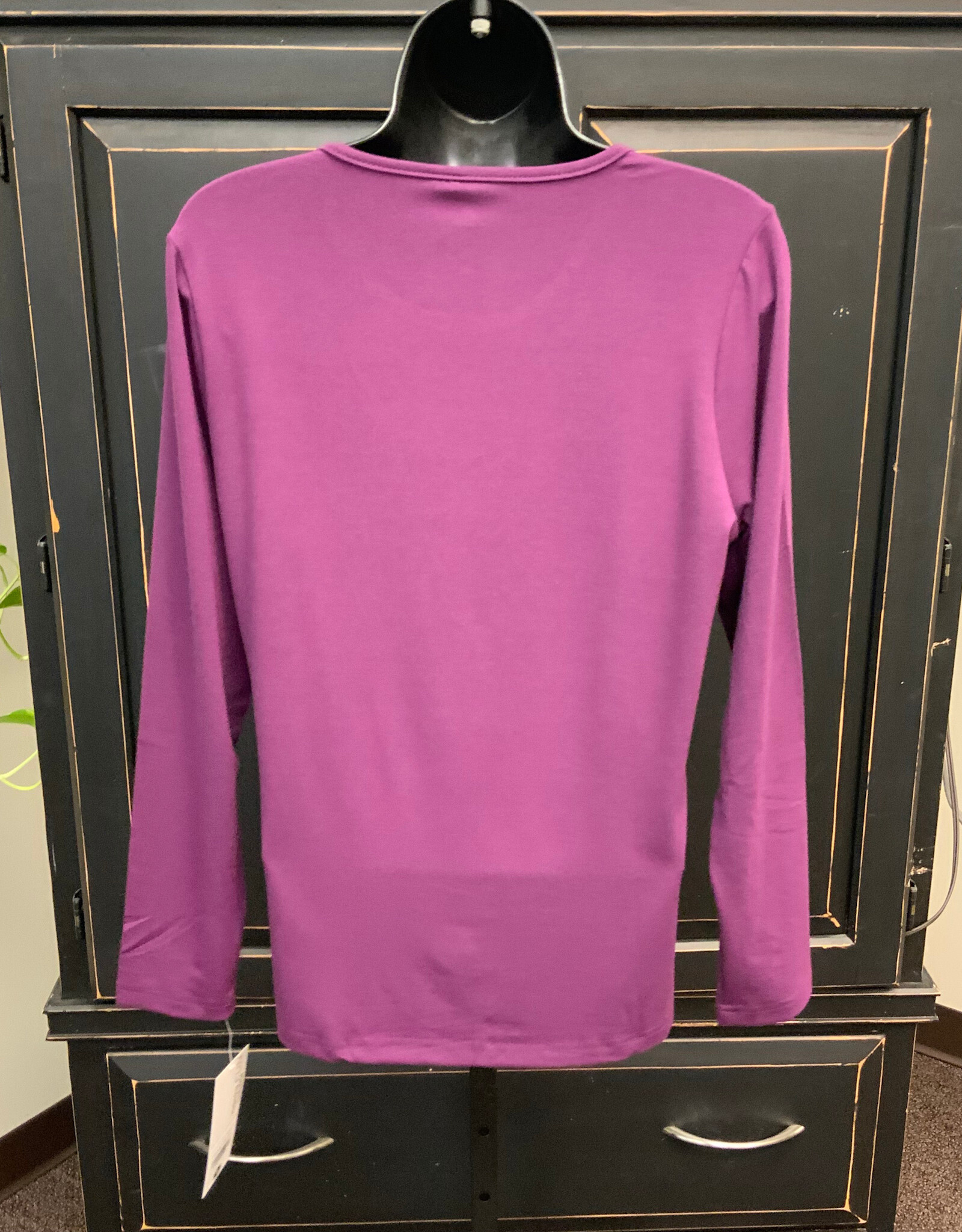 Lulu B Lulu B Cabernet Basic Crew Neck Long Sleeve Top