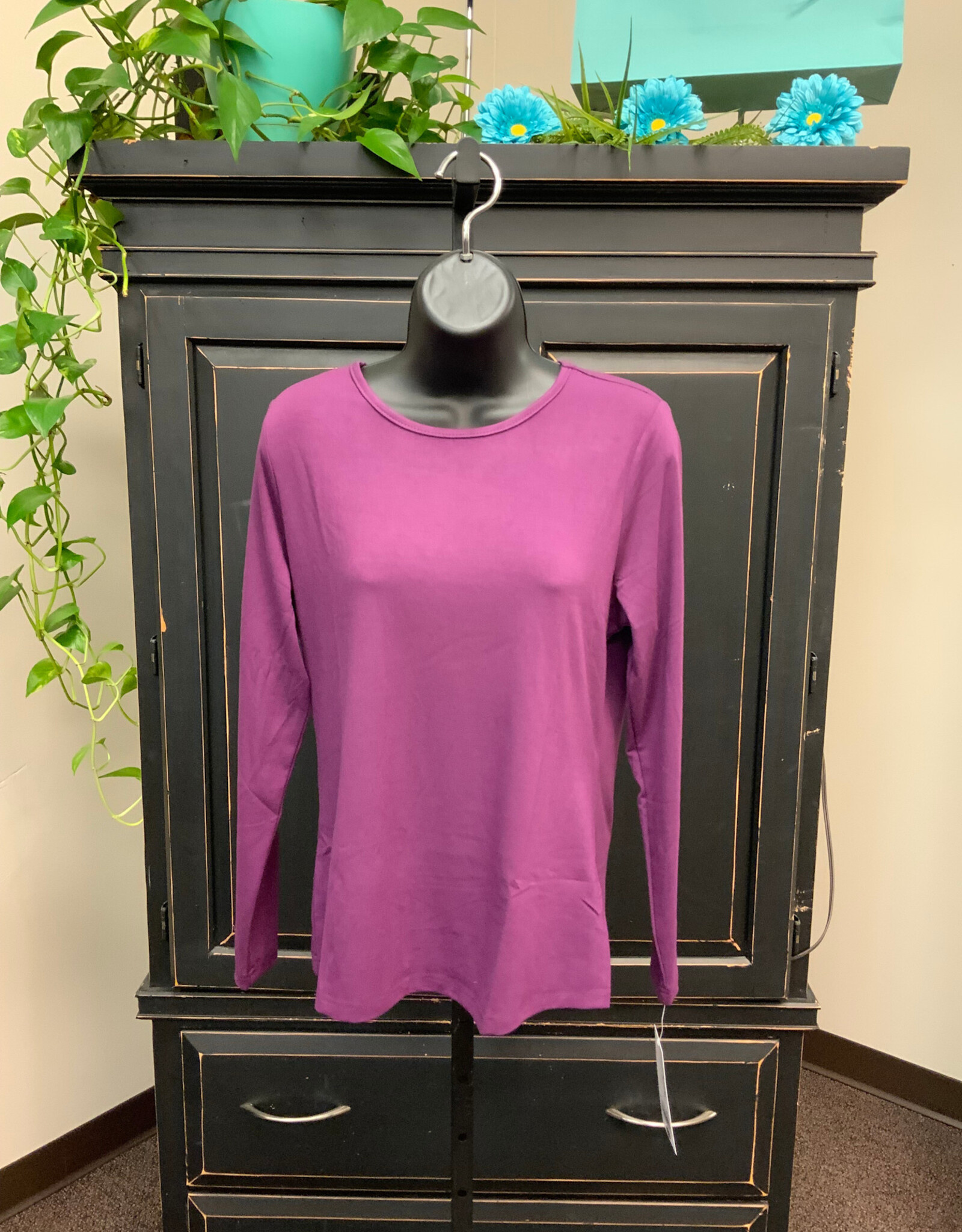 Lulu B Lulu B Cabernet Basic Crew Neck Long Sleeve Top