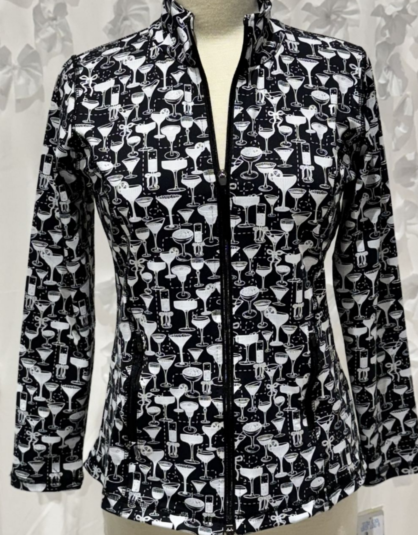 Lulu B Lulu White/Silver Cocktail Glass Print DRGO Zip Up Jacket