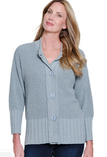 Sharon Young Inc Multiples  Chambray 3/4 Button Up  Cardigan Sweater