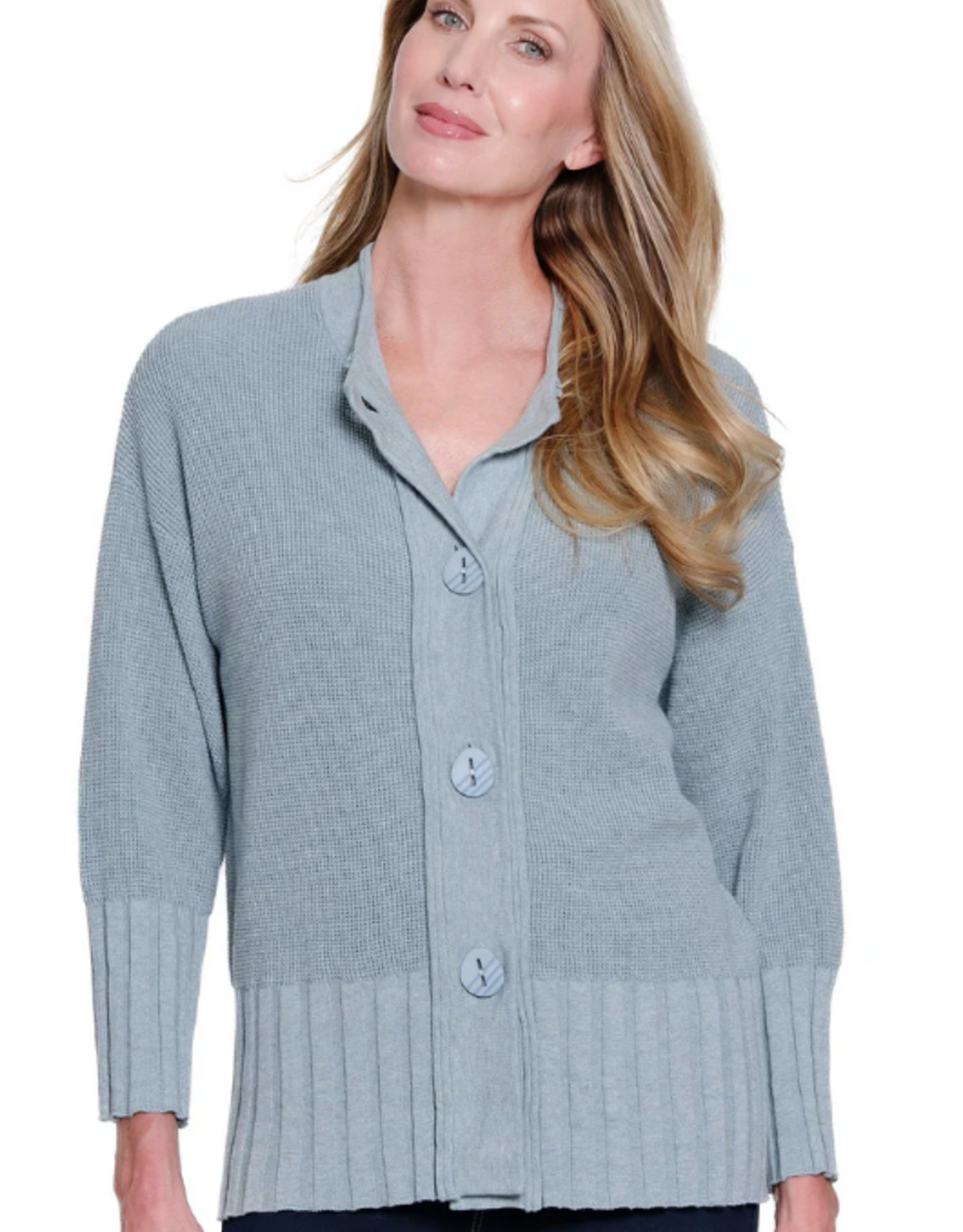 Sharon Young Inc Multiples  Chambray 3/4 Button Up  Cardigan Sweater
