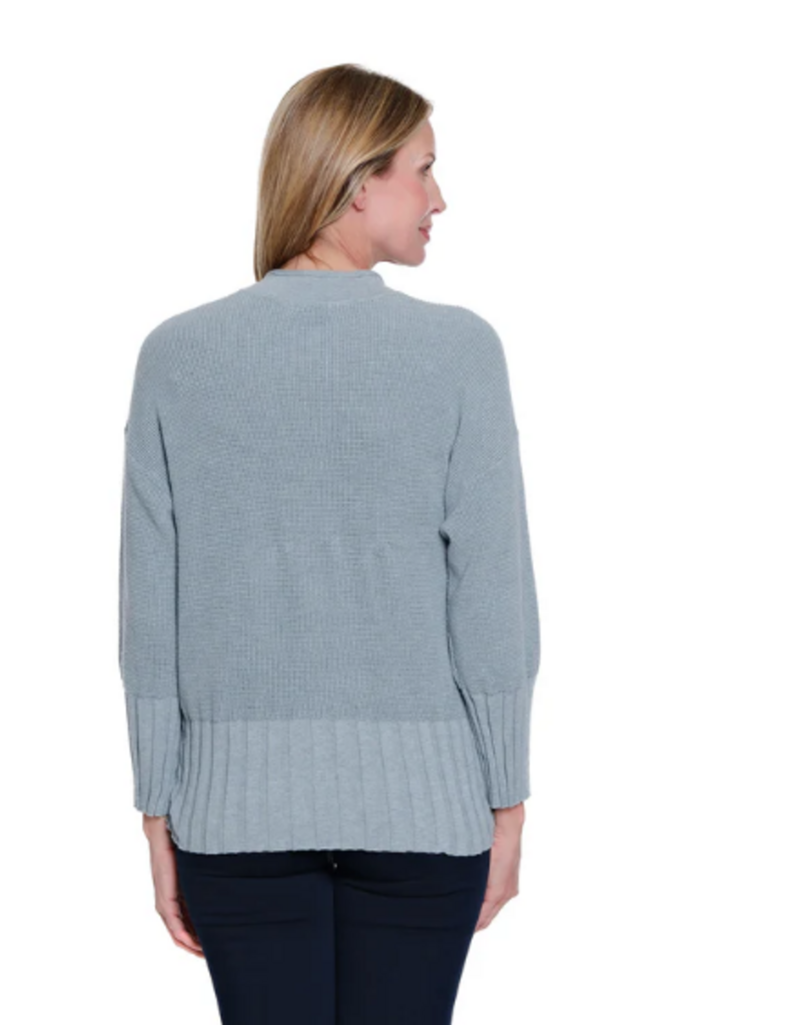 Sharon Young Inc Multiples  Chambray 3/4 Button Up  Cardigan Sweater