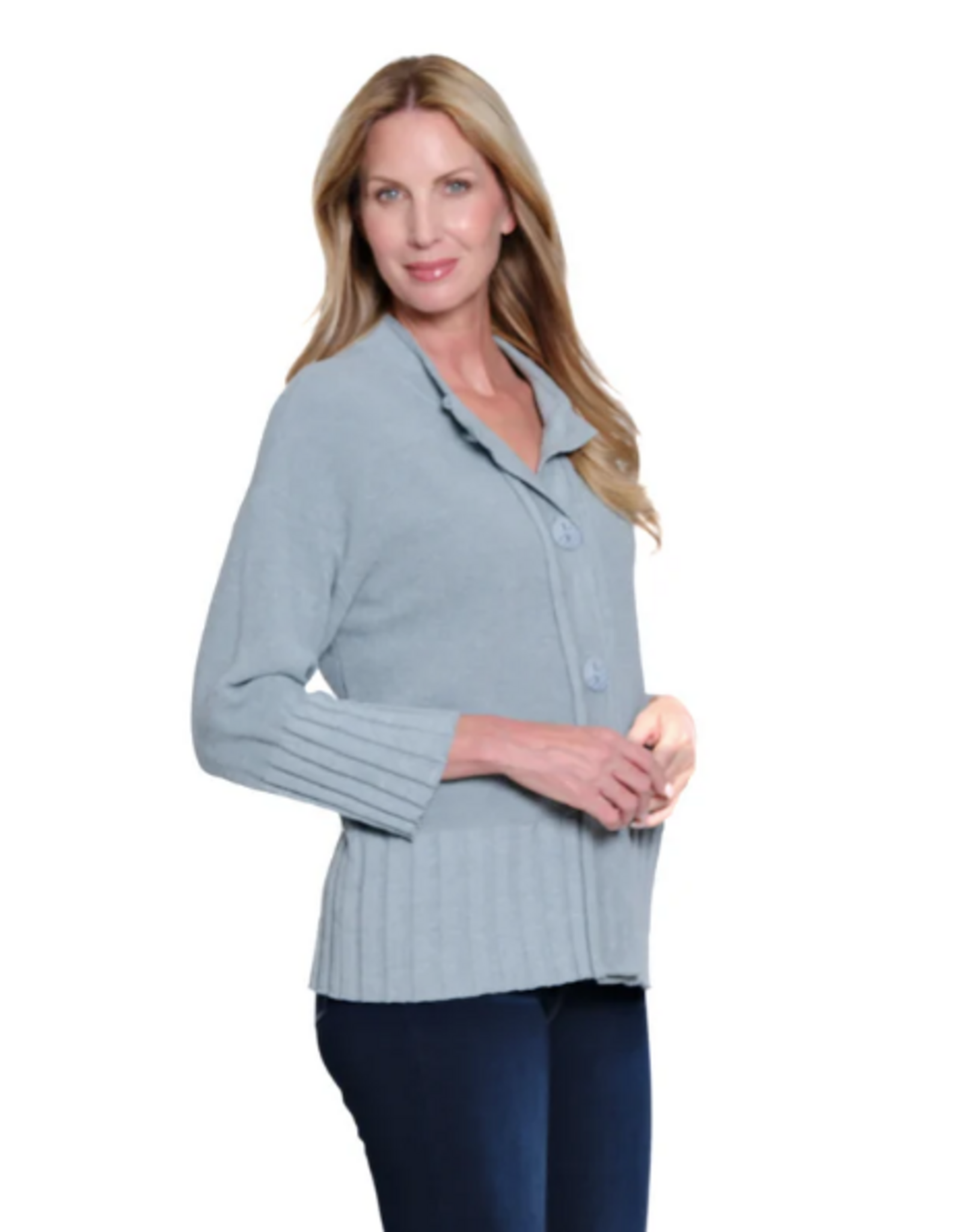 Sharon Young Inc Multiples  Chambray 3/4 Button Up  Cardigan Sweater