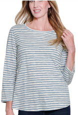 Sharon Young Inc Multiples Chambray Round Neck 3/4 Sleeve Top