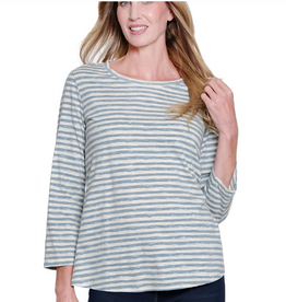 Sharon Young Inc Multiples Chambray Round Neck 3/4 Sleeve Top