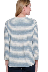 Sharon Young Inc Multiples Chambray Round Neck 3/4 Sleeve Top