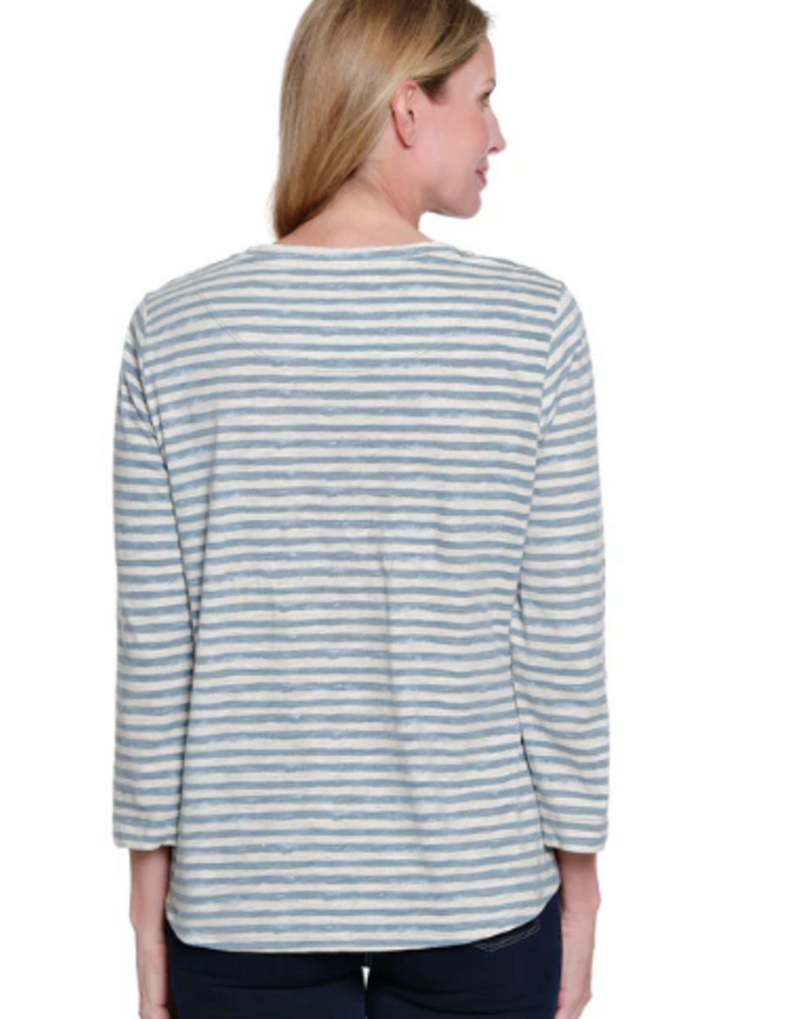 Sharon Young Inc Multiples Chambray Round Neck 3/4 Sleeve Top