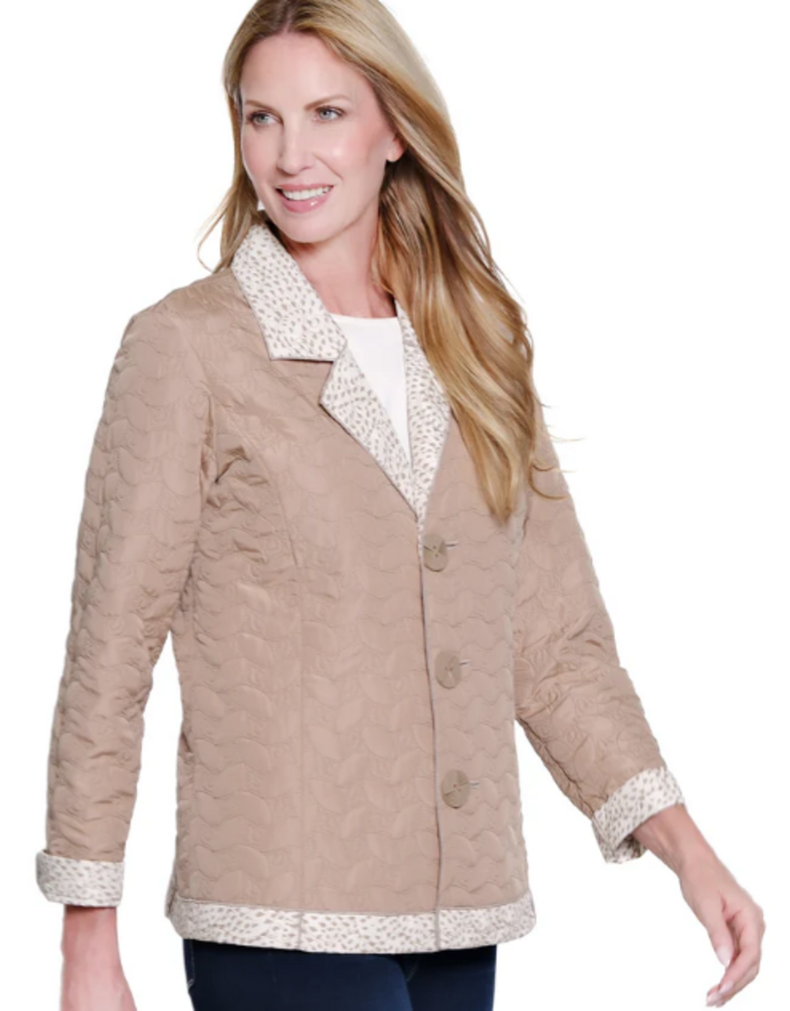 Sharon Young Inc Multiples Soft White L/S Button Front Reversible Quilted Jacket