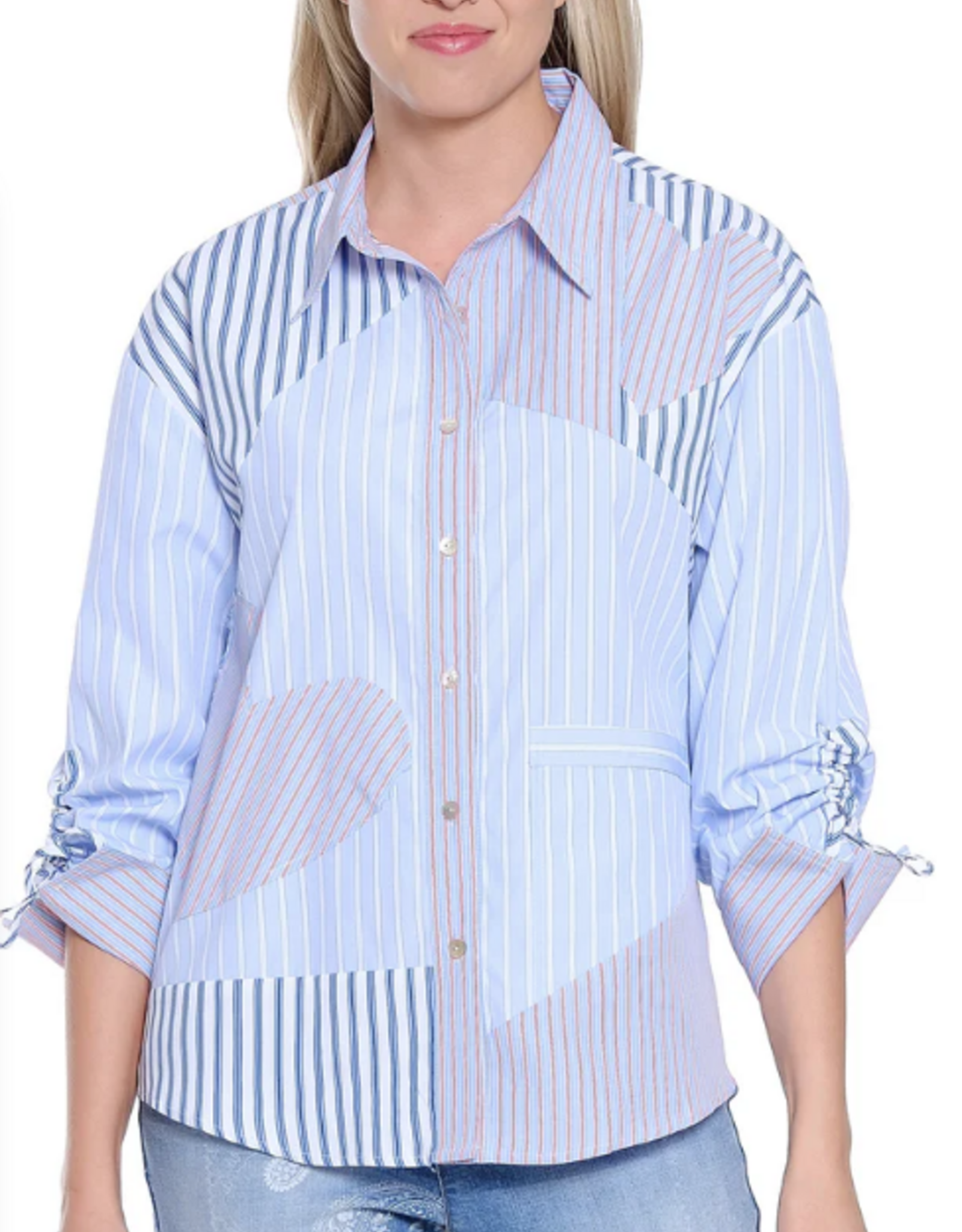 Sharon Young Inc Tru Lux    Blue Mixed Stripe W/ Heart  LS Shirt