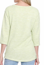 Sharon Young Inc Tru Lux Lime Notch Neck 3/4 Sleeve Textured Knit Top