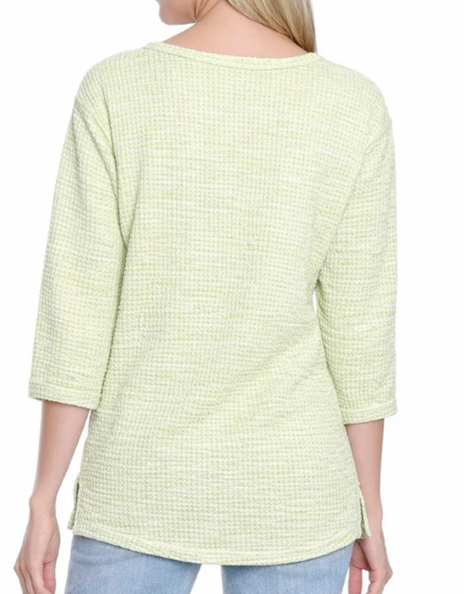 Sharon Young Inc Tru Lux Lime Notch Neck 3/4 Sleeve Textured Knit Top
