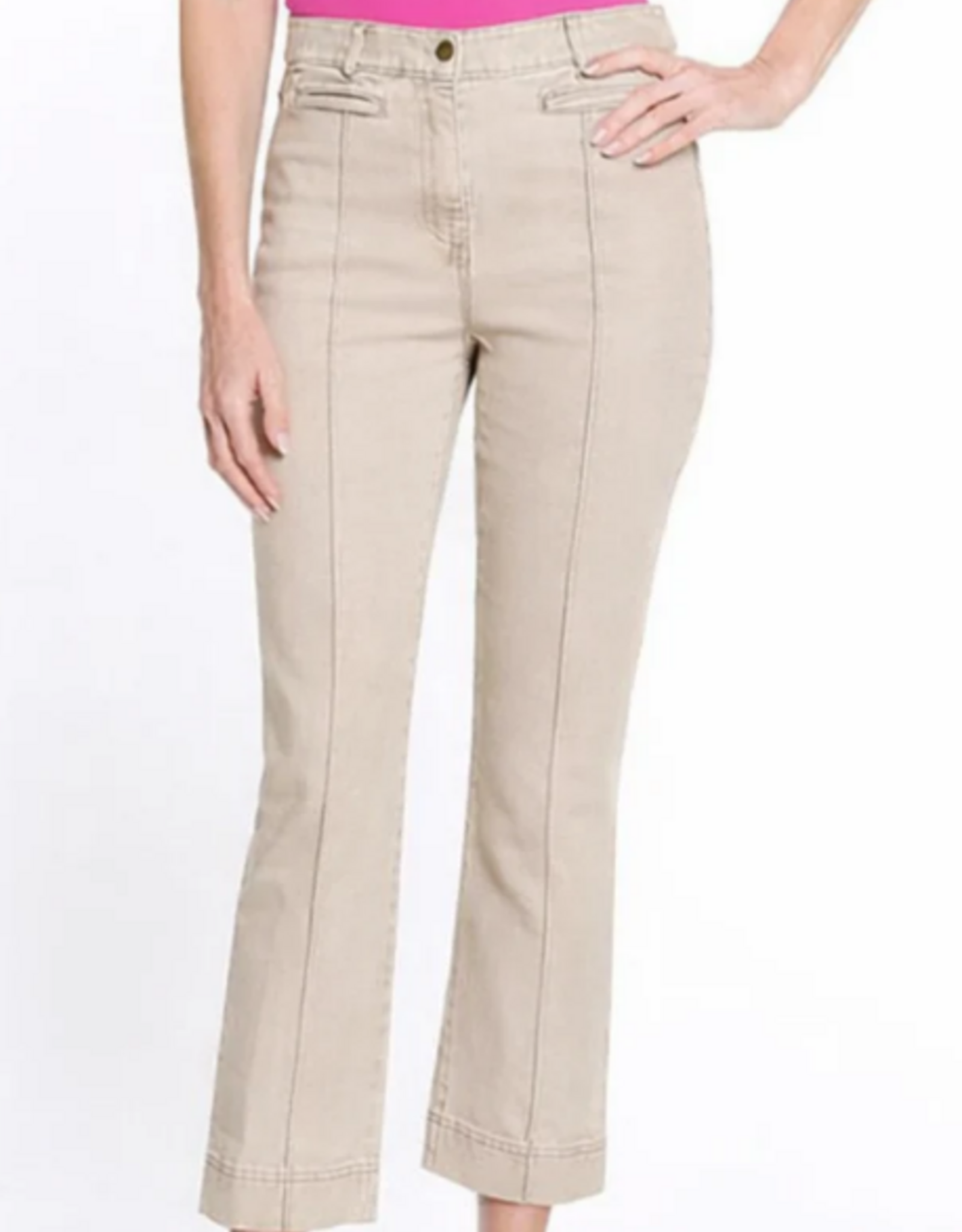 Sharon Young Inc Multiples Tan Pintuck Flare Cropped Jean