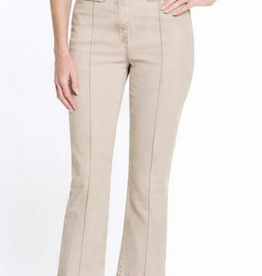 Sharon Young Inc Multiples Tan Pintuck Flare Cropped Jean