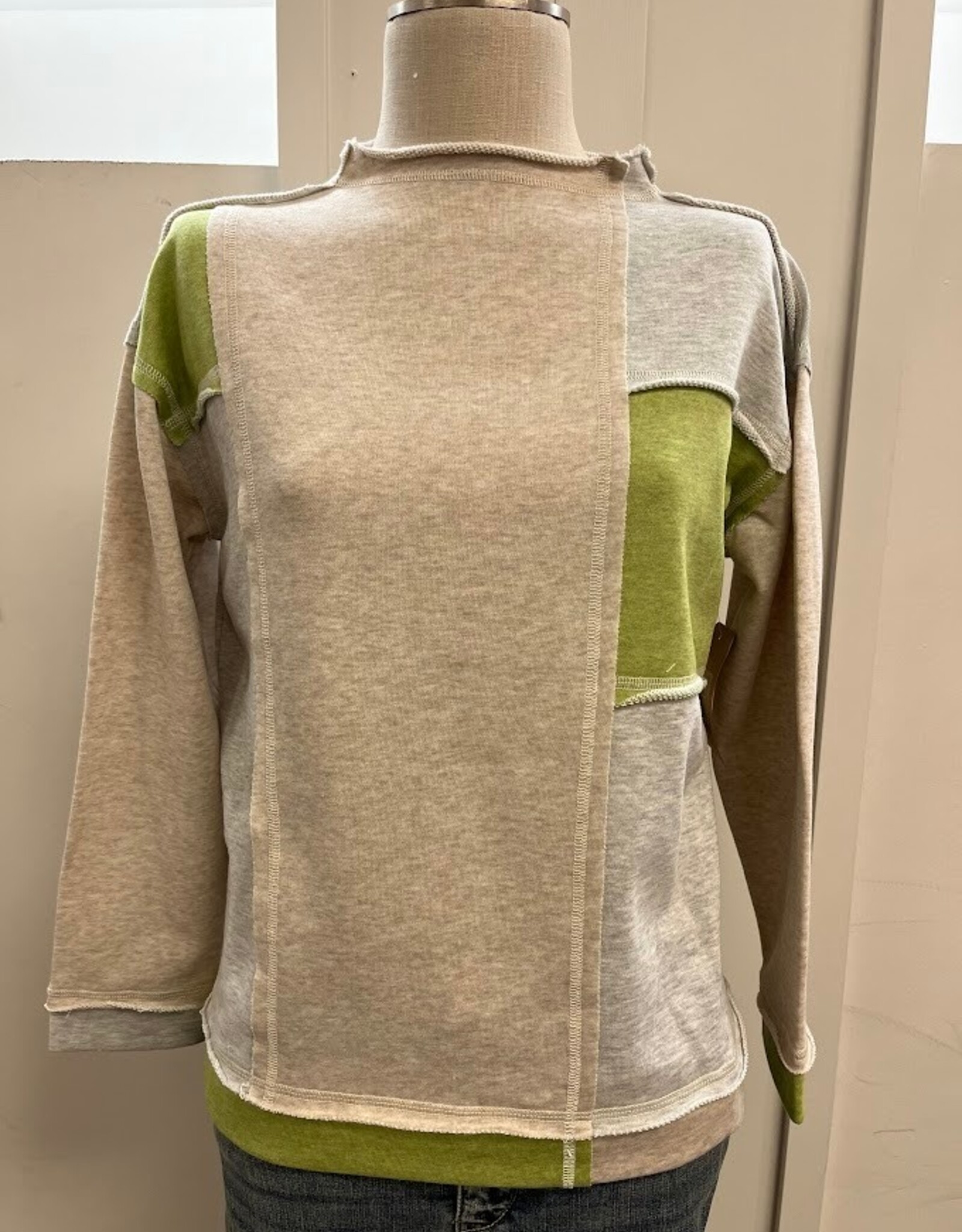 Sharon Young Inc Tru Lux  Multi  Funnel Neck Color Block Knit Top