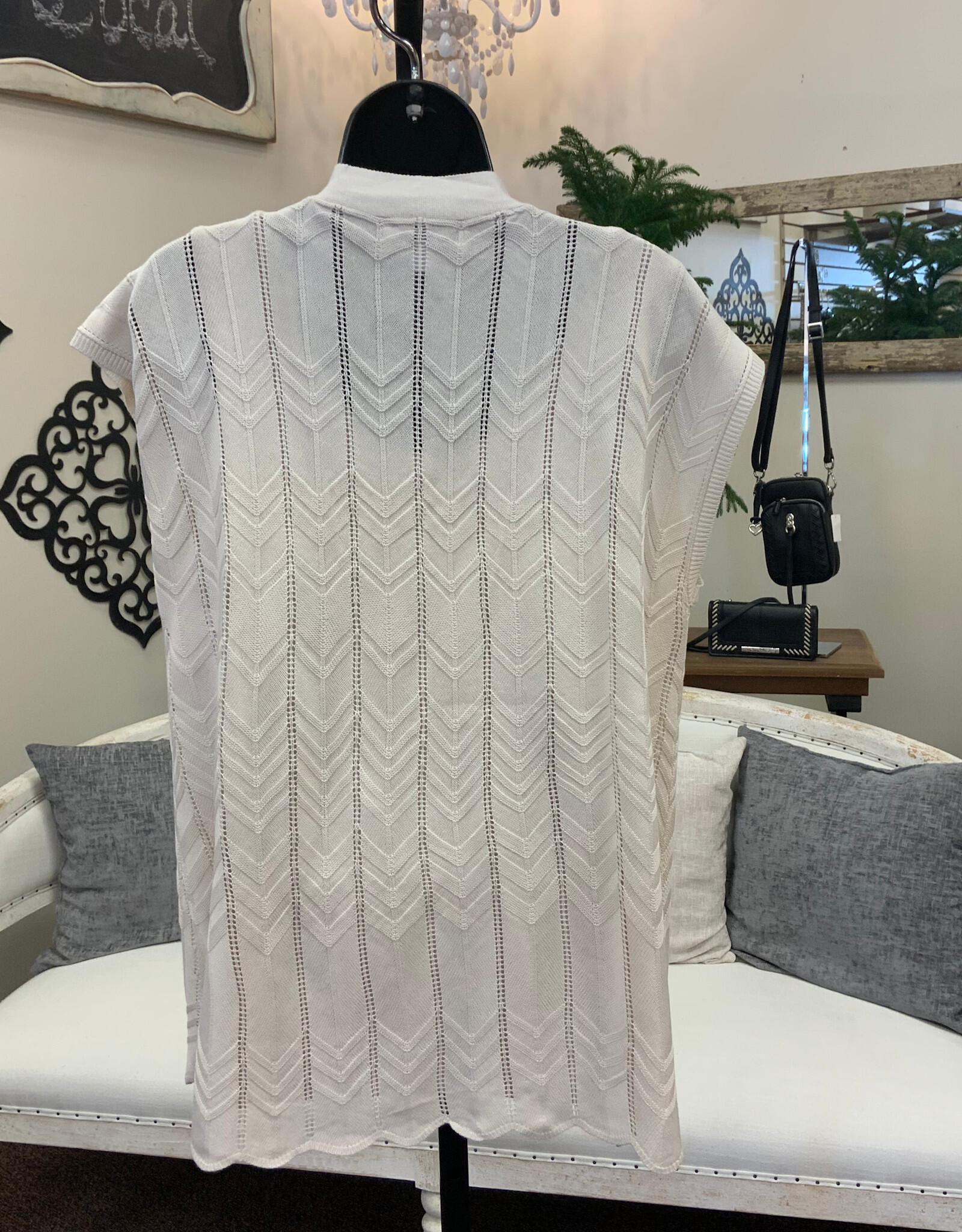 L.Hamrick Southern Lady Oyster Textured Open Cardigan Top