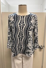 Southern Lady Southern Lady Phantom Ink WHT Lace  Round Neck 3/4 Sleeve Petite