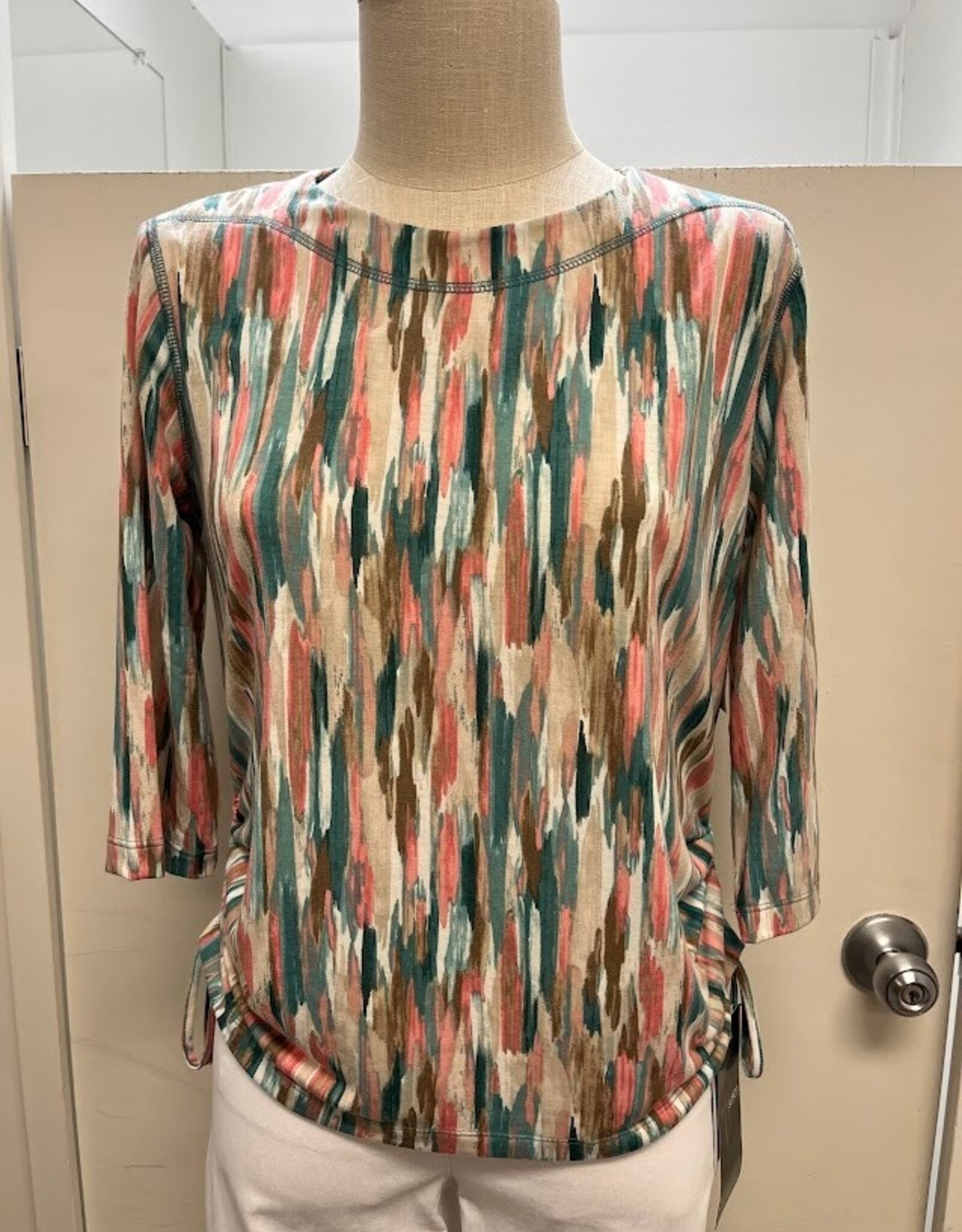 L.Hamrick Southern Lady Oceanic Blues/Teals  3/4 Sleeve Petite Top