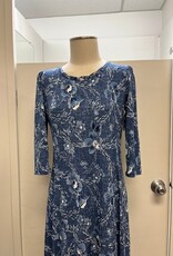 L.Hamrick Southern Lady Blue Denim Flower Print 3/4 Sleeve Dress