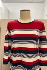 L.Hamrick Links Red/Navy Round Neck 3/4 Sleeve  Petite Top
