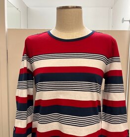 L.Hamrick Links Red/Navy Round Neck 3/4 Sleeve  Petite Top