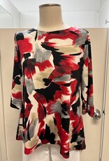 L.Hamrick Southern Lady Red/Gray/BLK Artistic Print 3/4 Sleeve Top