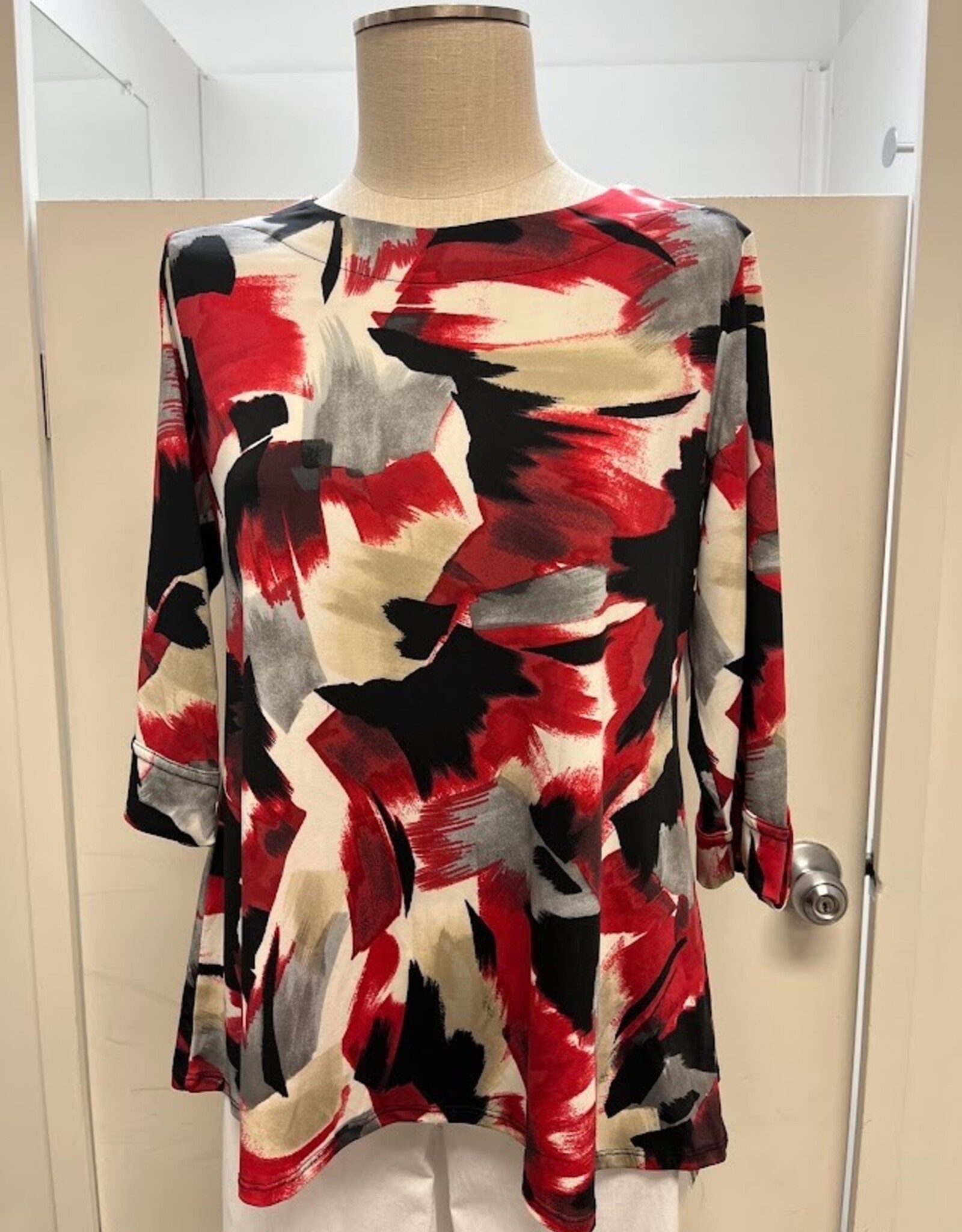 L.Hamrick Southern Lady Red/Gray/BLK Artistic Print 3/4 Sleeve Top