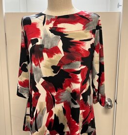 L.Hamrick Southern Lady Red/Gray/BLK Artistic Print 3/4 Sleeve Top