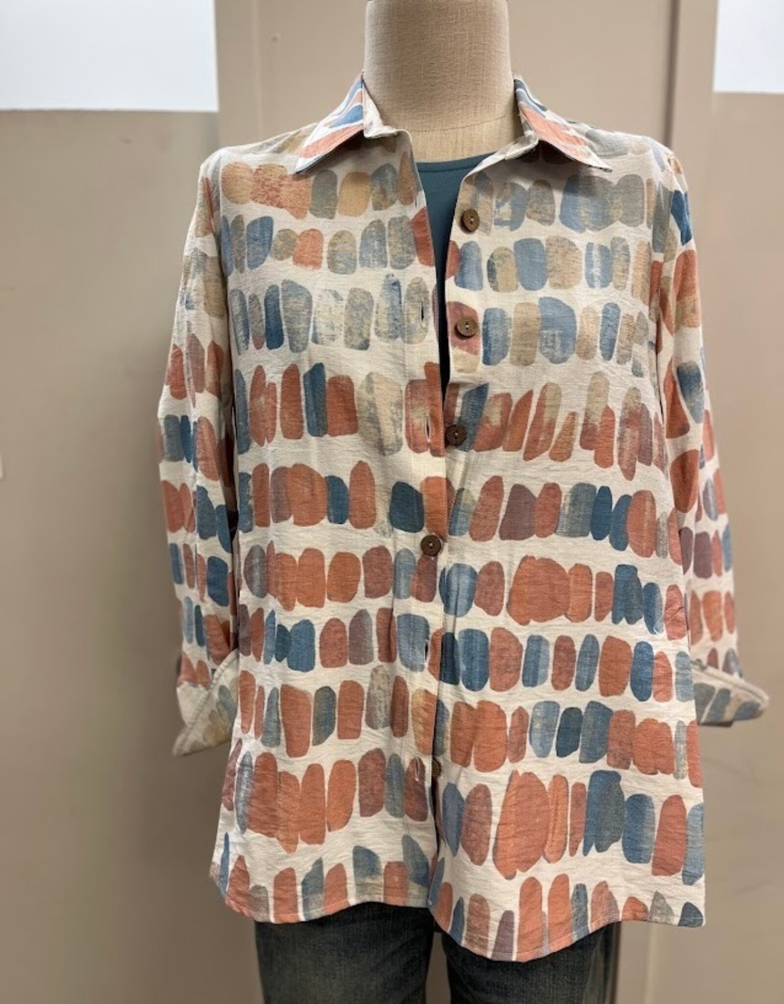 Sharon Young Inc Multiples  Button Up 3/4 Turn Up Cuff Sleeve Shirt