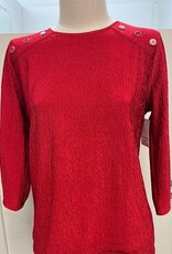 Southern Lady Southern Lady Red Round Neck 3/4 Sleeve Button Detail Top