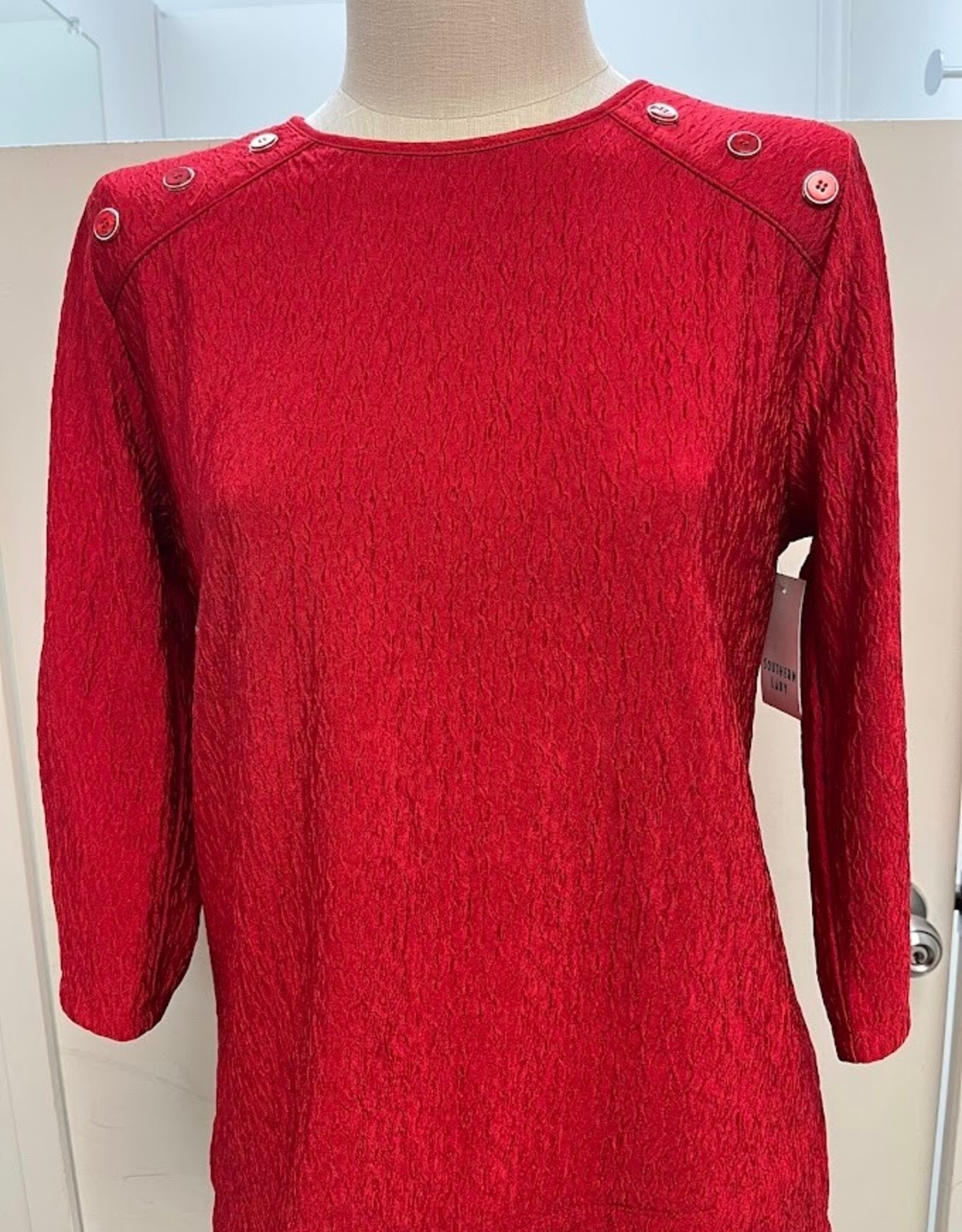 Southern Lady Southern Lady Red Round Neck 3/4 Sleeve Button Detail Top