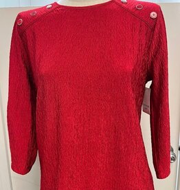 Southern Lady Southern Lady Red Round Neck 3/4 Sleeve Button Detail Top