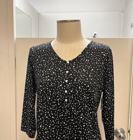 Southern Lady Southern Lady BLK/WHT Polka Dot V- Neck  3/4 Sleeve Top