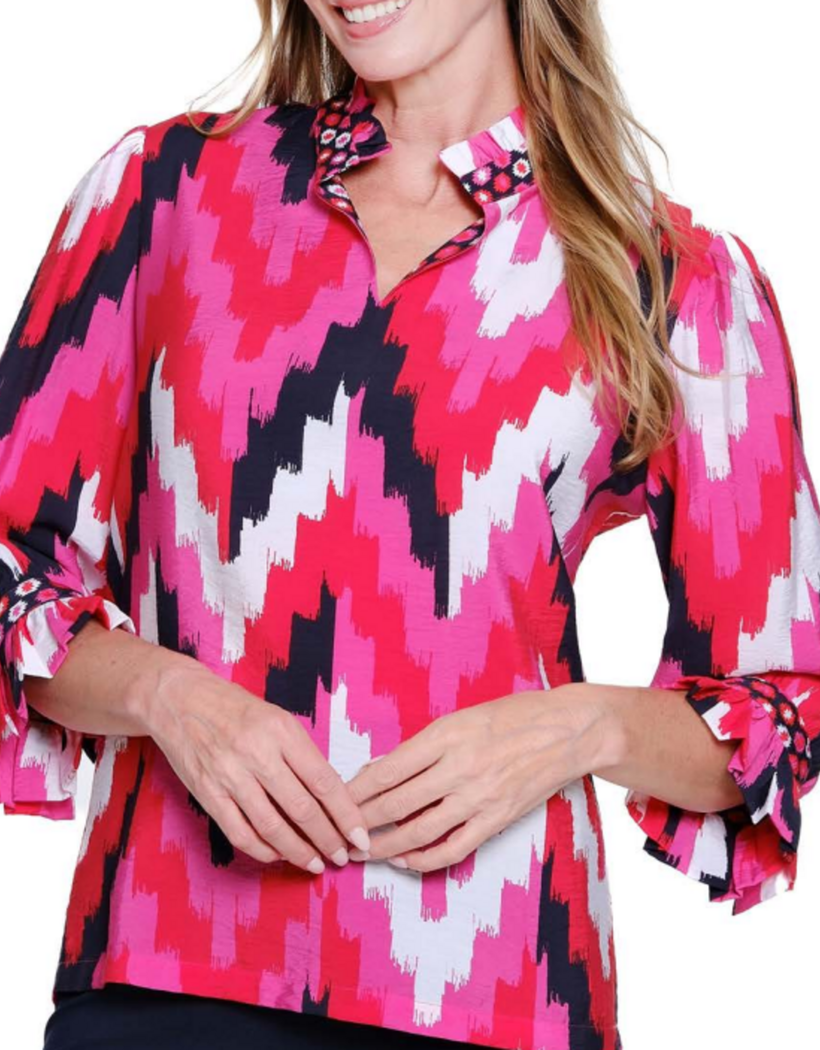 Sharon Young Inc Multiples  Multi  Print  V-Neck 3/4 Sleeve