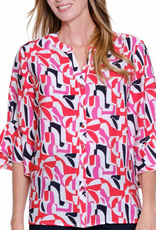 Sharon Young Inc Multiples Navy/Pink Print V-Neck 3/4 Sleeve Top