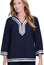 Sharon Young Inc Multiples Midnight  Notch Neck Stand Collar 3/4 Sleeve Top