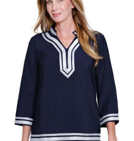 Sharon Young Inc Multiples Midnight  Notch Neck Stand Collar 3/4 Sleeve Top