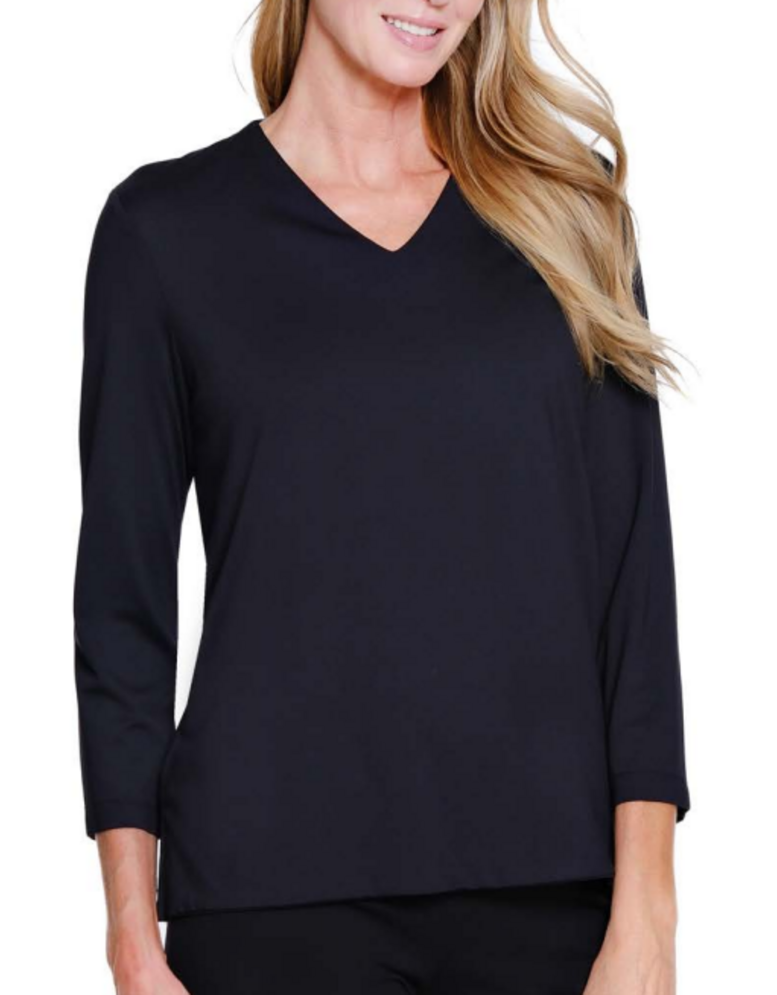 Sharon Young Inc Multiples  M16102TM  Black V-Neck 3/4Sleeve  Top