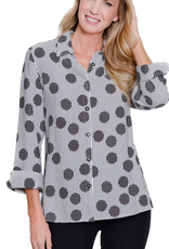 Sharon Young Inc Multiples  M16112BM  BLK?WHT Print Button Up 3/4 Sleeve Top