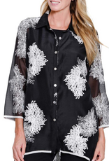 Multiples Multiples Blk/Wht  Embroidered Button Up 3/4 Sleeve Top