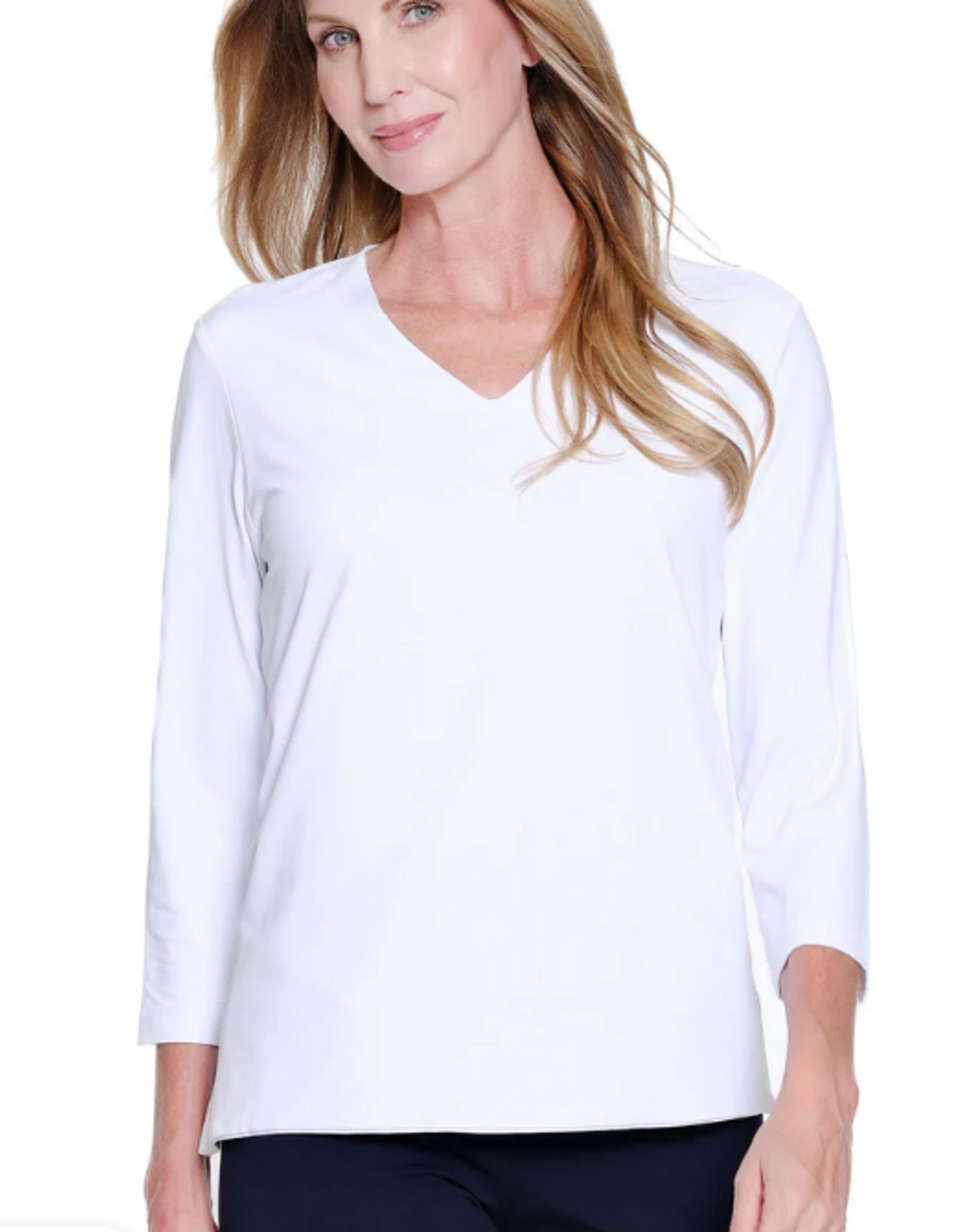 Sharon Young Inc Multiples  White V-Neck 3/4Sleeve  Top