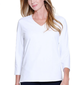 Sharon Young Inc Multiples  White V-Neck 3/4Sleeve  Top