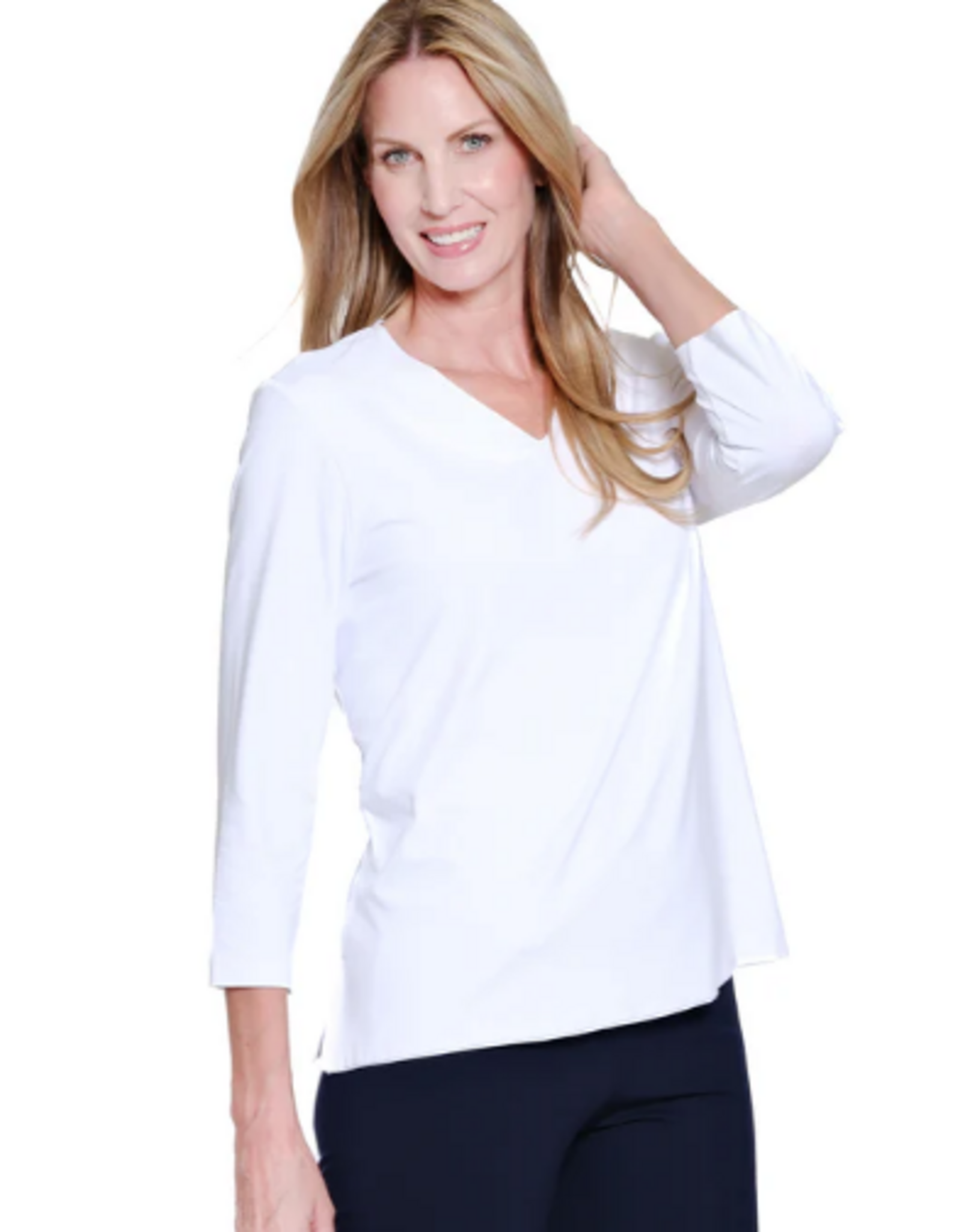 Sharon Young Inc Multiples  White V-Neck 3/4Sleeve  Top