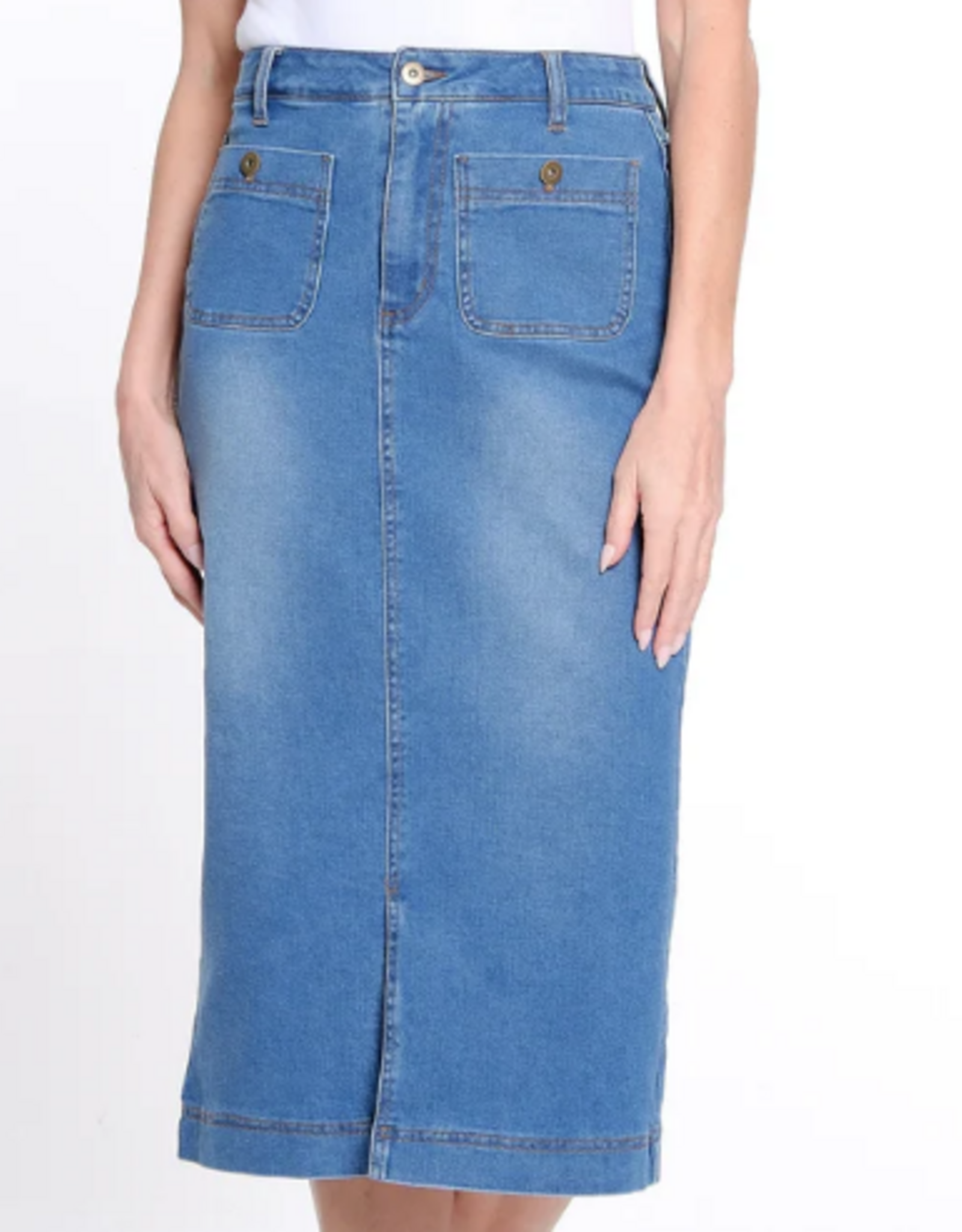 Sharon Young Inc Multiples Denim Mid Length  4 Pocket Skirt