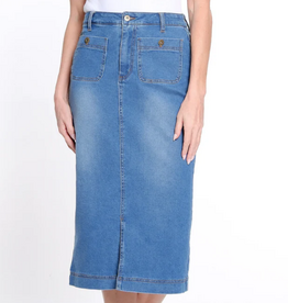 Sharon Young Inc Multiples Denim Mid Length  4 Pocket Skirt