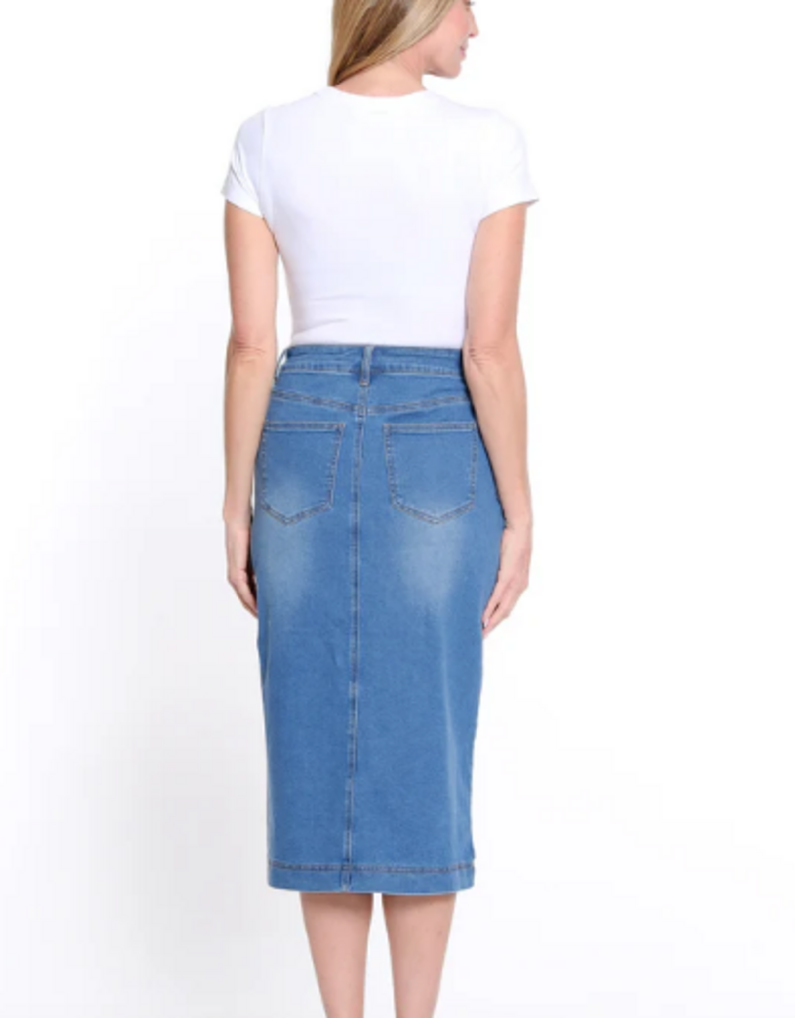 Sharon Young Inc Multiples Denim Mid Length  4 Pocket Skirt