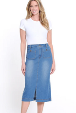 Sharon Young Inc Multiples Denim Mid Length  4 Pocket Skirt