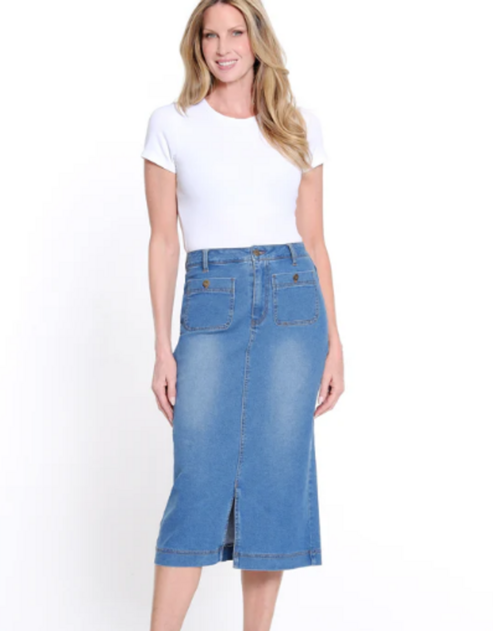 Sharon Young Inc Multiples Denim Mid Length  4 Pocket Skirt