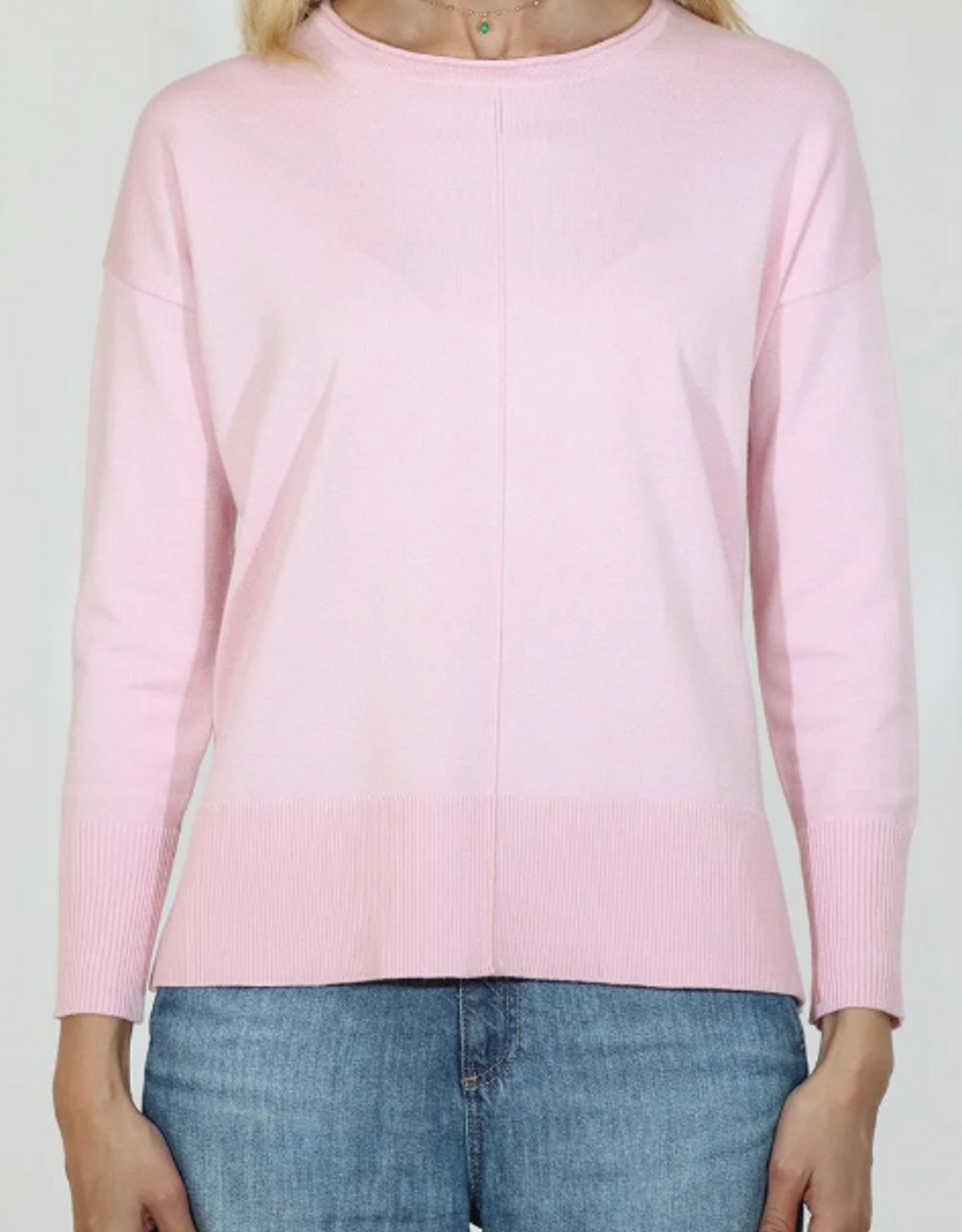 Meteric Knits Metrics  Pink Pearl Round Neck Long Sleeve Light Weight Sweater